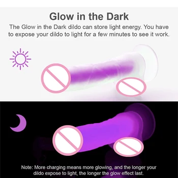 Dark Glowing dildo for Woman Masturbate Color Jelly penis Sex Toys for women Big soft cock Light Erotic Dildo with Suction Cup 3