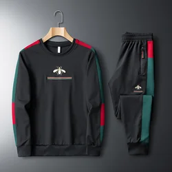 Ensemble deux pièces pour hommes, nouvelle collection, élastique, décontracté, brodé, manches longues, col rond, Fitness, pantalon de sport, survêtement, Streetwear 