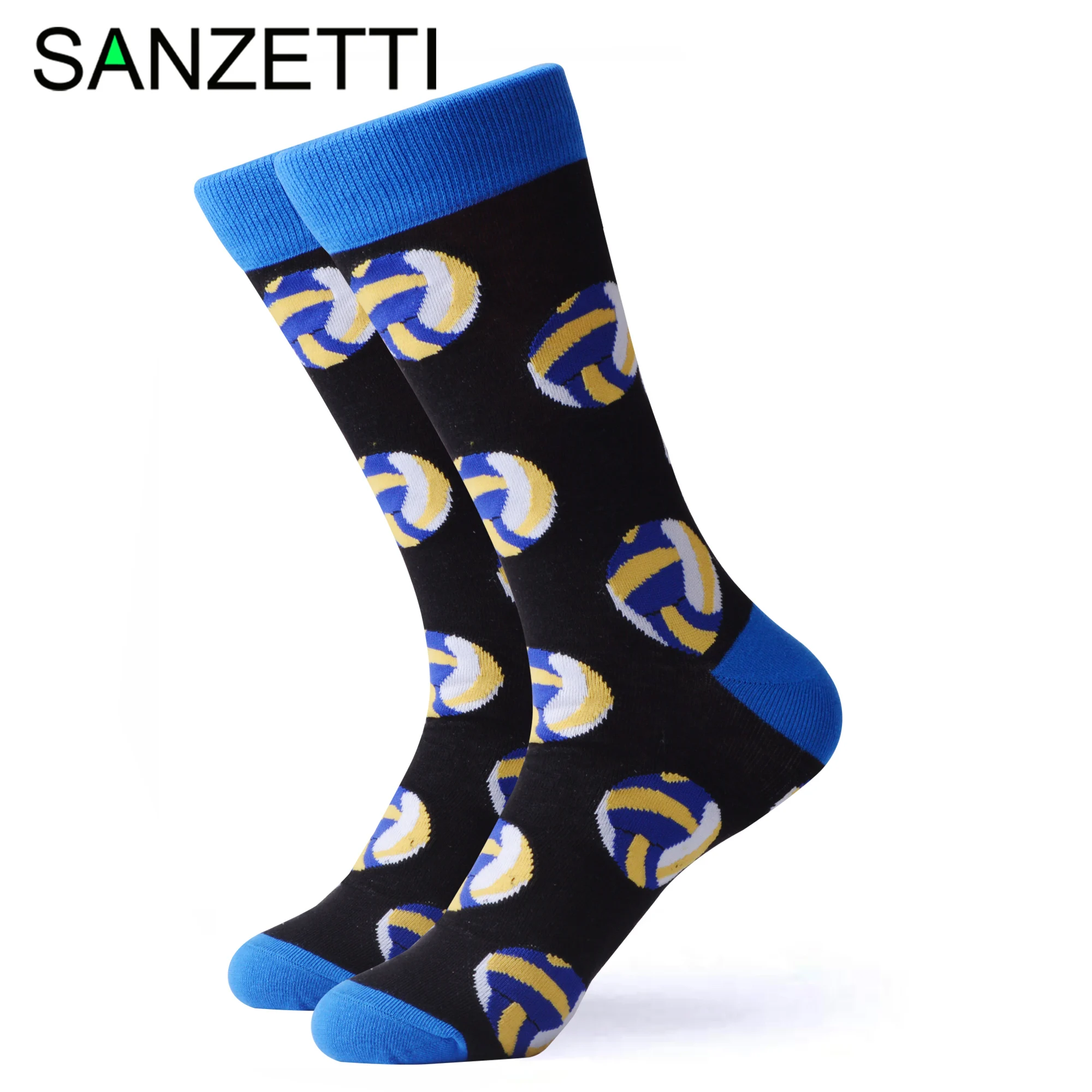 SANZETTI 1 Pair Happy Socks High Quality Men's Colorful Comfortable Combed Cotton Rugby Football Golf Gift Wedding Dress Socks