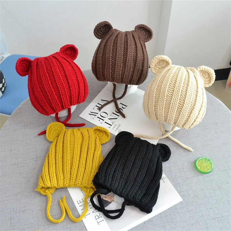 Winter Hat Newbron Baby Winter Hats For Kids Autumn Toddler Infant Knitted Baby Hat Photography Props bonnet Ear Cap Girl Boys