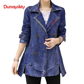 

New 2020 Women Plus Size Denim Coat Jacket Double Breasted Long Sleeve Jeans Jackets Women Fashion Jeans Outerwear Coat Female