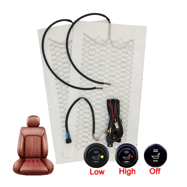 Kit universel de chauffage de siège de voiture intégré, coussins chauffants  en Fiber de carbone 12V, ensemble de coussins à interrupteur rond adaptés