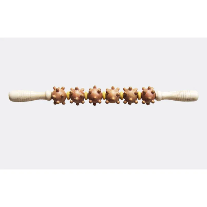 Wooden roller massager Solid wood back leg massage massage hammer double ball rolling spine