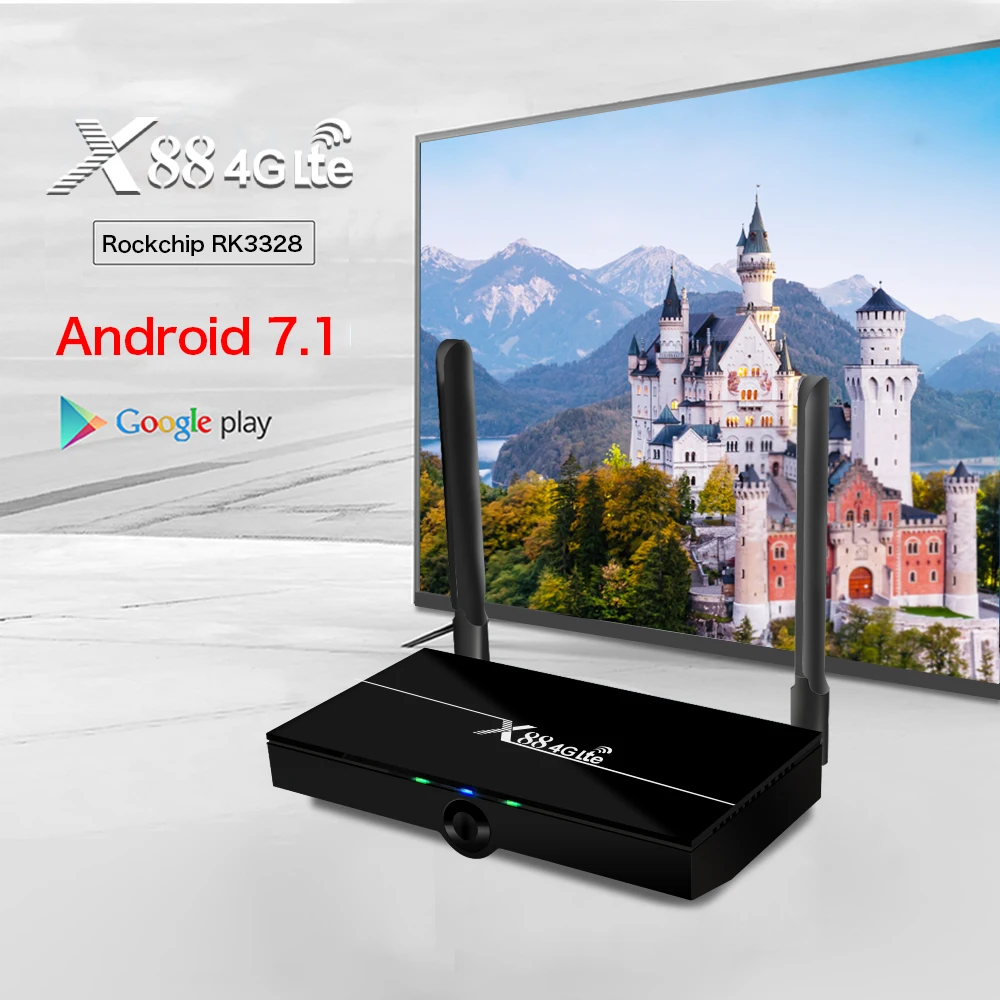 X88 4G LTE Android 7,1 ТВ-приставка с поддержкой sim-карты RK3328 медиаплеер 2,4G 5G WiFi 2 Гб ОЗУ 16 Гб ПЗУ H.265 4K HD Смарт-приставка