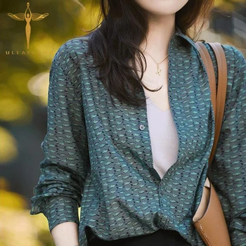 

Print Turn-Down Collar Long Sleeve Female Blouse Korean Casual Loose Shirt Female Tops Single Breasted Blouse Women Clothing