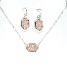 Druzy Drusy ожерелье серьги ювелирный набор смолы кристалл серьги с камнем серебряный бренд шестиугольник Висячие серьги для женщин вечерние