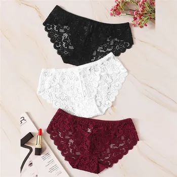

3PC Lace Flowers Panties S-3XL Women's Underpants Sexy Underwear Plus Size G-string Soutien Gorge Sexy Erotique 40DEC17