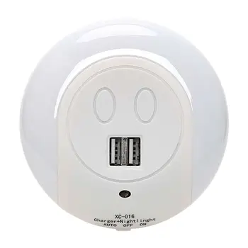 

Novelty LED Night Light with 2 USB Port Light Sensor Plug Decoration Lamp for Bedroom Bedside Mobile Phone Charger White