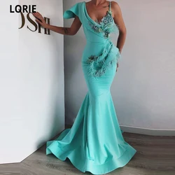 LORIE – robe De bal De forme sirène, longue, en Satin, avec plumes, fleurs 3D, col en v, offre spéciale, 2021 