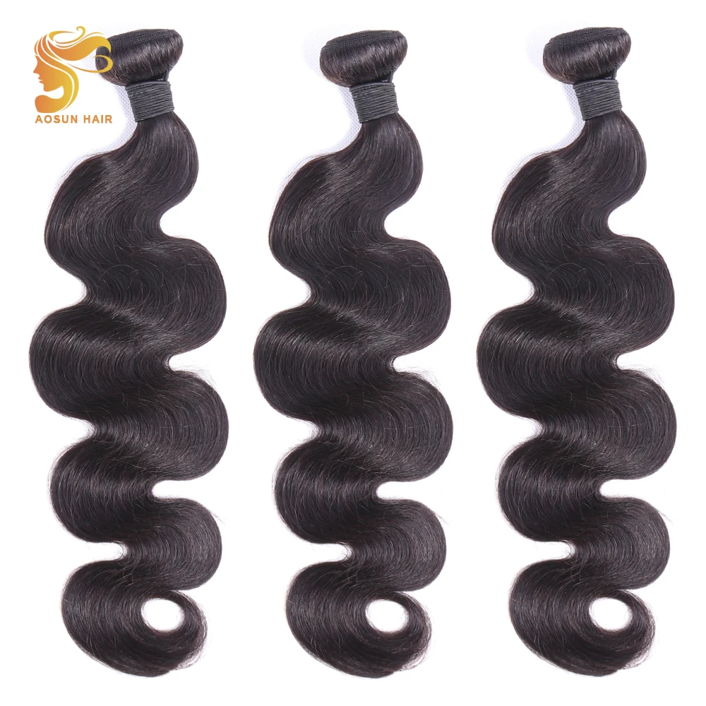 

AOSUN HAIR Brazilian Hair Weave Bundles Body Wave 100% Human Hair Extensions Natural Color 3 Piece 8-26inches Remy Hair