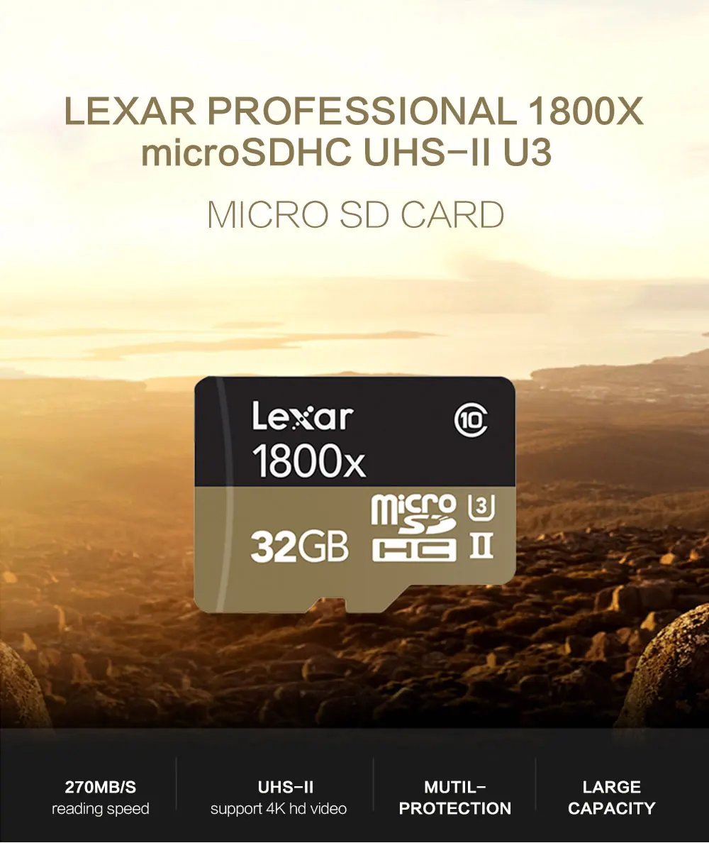 Высокая скорость! Lexar 1800x32 Гб 64 ГБ карта Micro SDXC 270 МБ/с./с U3 Профессиональная 32 Гб 64 Гб картридер 2 микро-sd карта памяти TF карта класс 10