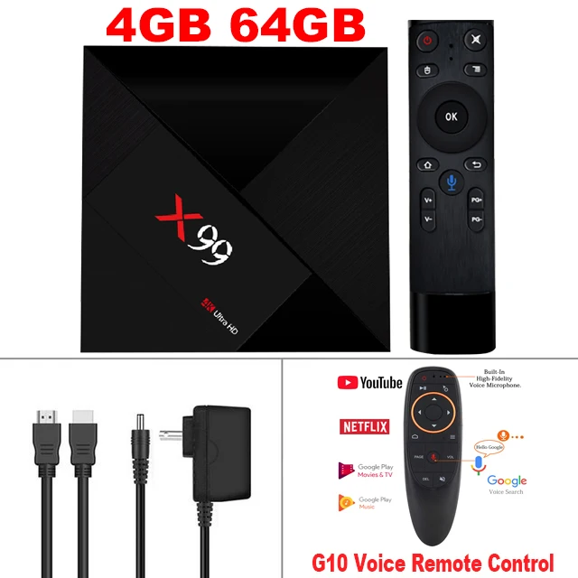 Android 7,1 ТВ приставка X99 4 Гб 64 Гб Rockchip RK3399 поддержка тип-c USB 3,0 потоковая двойная Wifi 4K телеприставка с Google Play Store - Цвет: 4G64G-G10 Voice RC