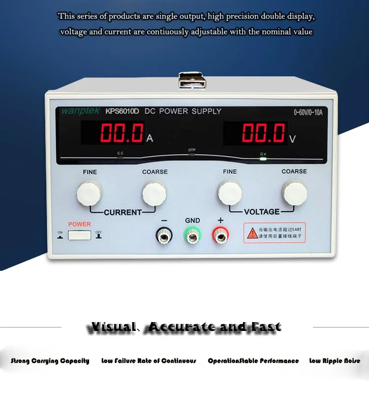 Wanptek KPS6010D Высокоточный высокомощный регулируемый светодиодный двойной дисплей Импульсный источник питания постоянного тока 220 В ЕС 60 в/10А