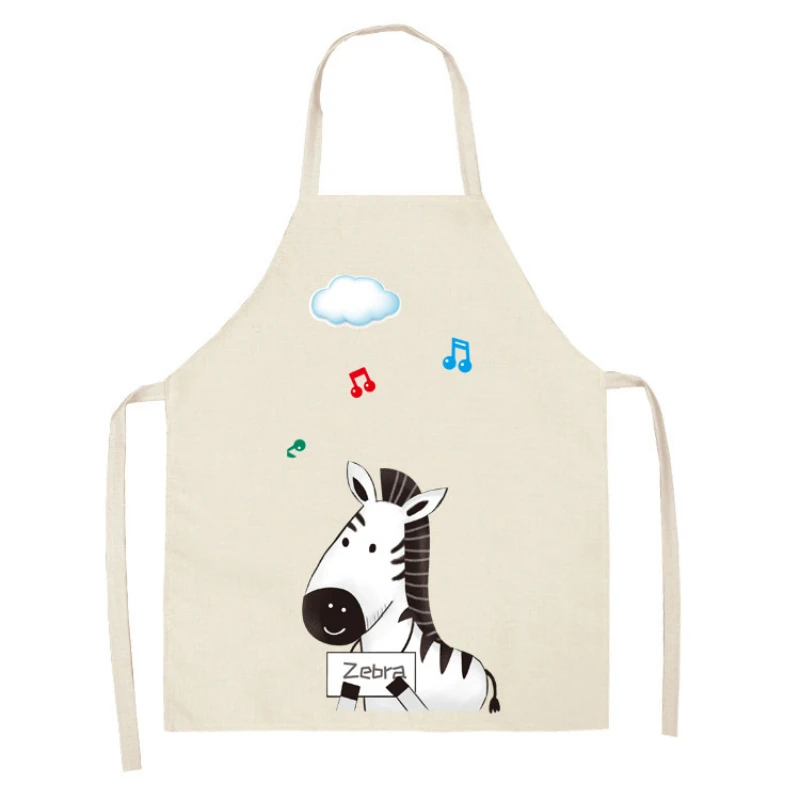 1Pcs Kitchen Apron Animals Cute Cartoon zebra Printed Sleeveless Cotton Linen Aprons for Women Home Cleaning Tools 68x55cm | Дом и сад