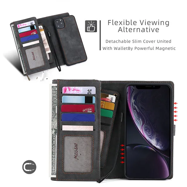 Многофункциональный чехол с откидной крышкой для IPhone 11 Pro Max, кошелек, чехол для телефона IPhone 7, 8 Plus, XS Max, XR, кожаный чехол