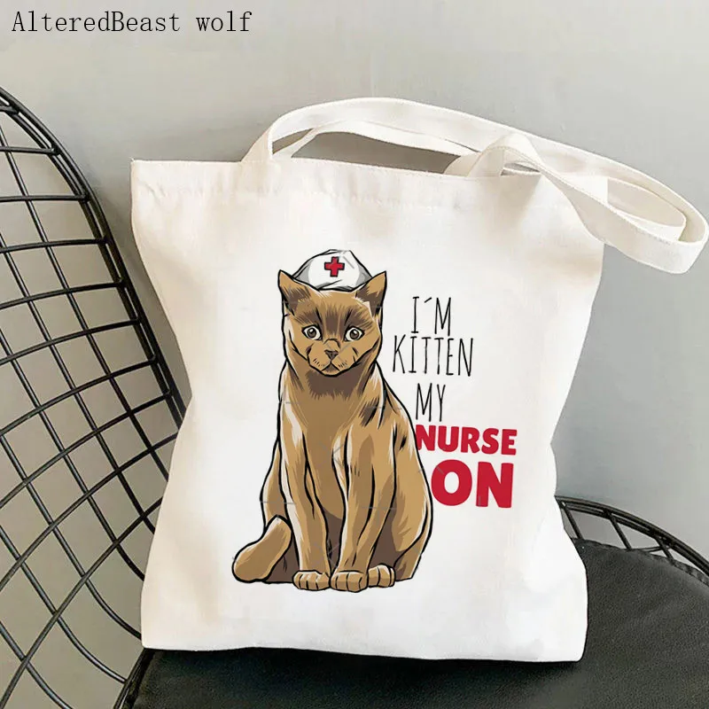 Women Shopper bag Norah the Nurse Printed Kawaii Bag Harajuku Shopping Canvas Shopper Bag girl handbag Tote Shoulder Lady Bag