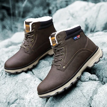 

Ankle boots men black large size 9.5 winter boots men shoes warm fur snow boots men wear-resistant adult male tennis