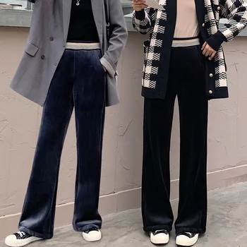 

High waist casual pants Plush light core flannelette new wide leg pants in autumn and winter 2019 loose fall trousers straight