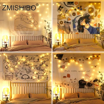 

ZMISHIBO Planetary Backdrop Night Light Star Hanging Cloth Girl Bedroom Romantic Starry Sky Planisphere Ins Decoration Lamp