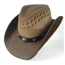 Кожа для мужчин и женщин западная ковбойская шляпа широкая шляпа Открытый Sombrero Hombre джаз шляпа