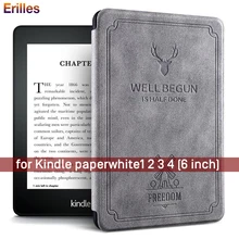 Deer Printed Leather Cover Shell For Amazon Kindle Paperwhite 1 2 3 Magnetic Smart Case for 4 10th Generation
