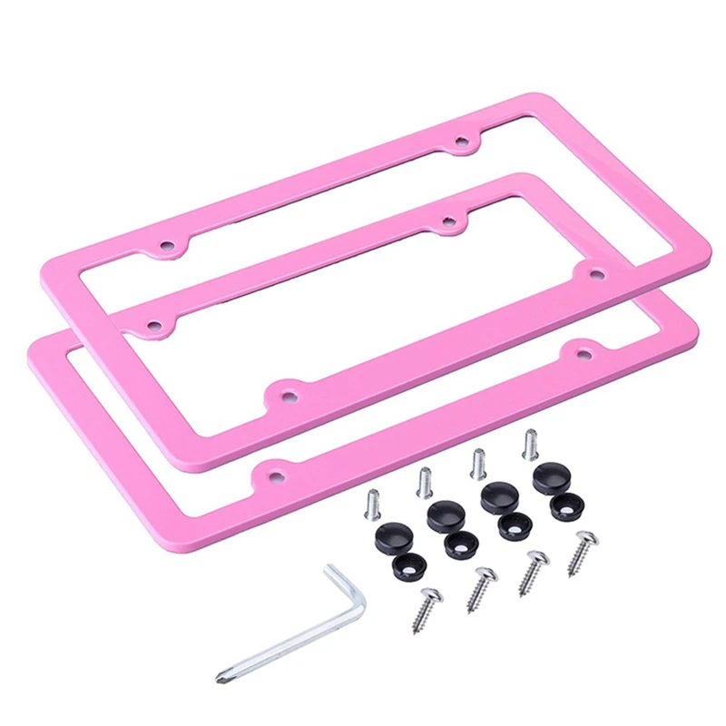 Стандартные рамки для автомобильного номера из алюминиевого сплава 4 отверстия тонкий край и комплекты винтов розовый/черный держатель крышки бирки для американских автомобилей