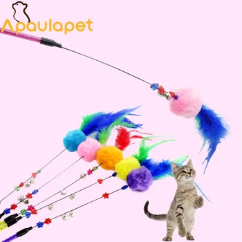 

APAULAPET Feather Bell Wand Teaser Rod Bead Interactive Play Feather Cat Toy With Bell For Cat