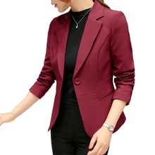 Blazer rouge à manches longues pour Femme, manteau Slim, veste de bureau, poches, costume, 2021 