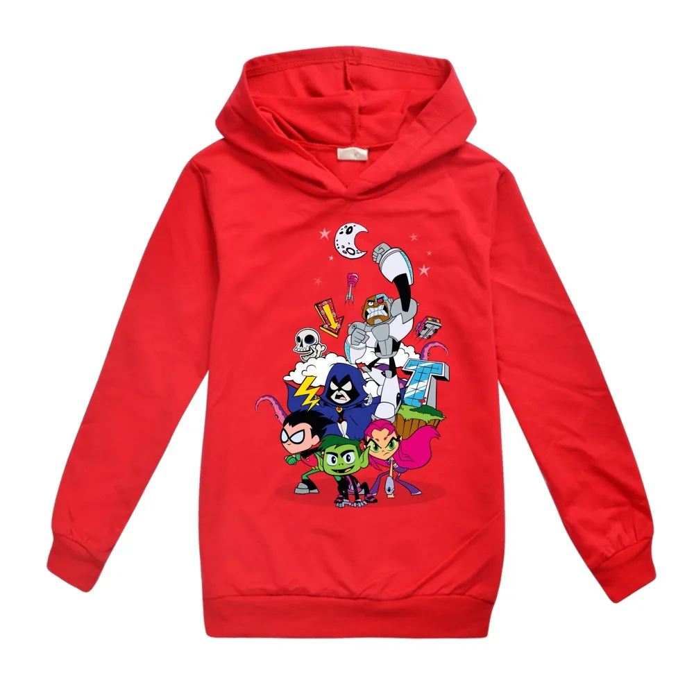 Детские толстовки с капюшоном для подростков «Титаны го»; г. Осенний костюм для мальчиков и девочек; крутой Модный милый пуловер; T085 - Цвет: Красный
