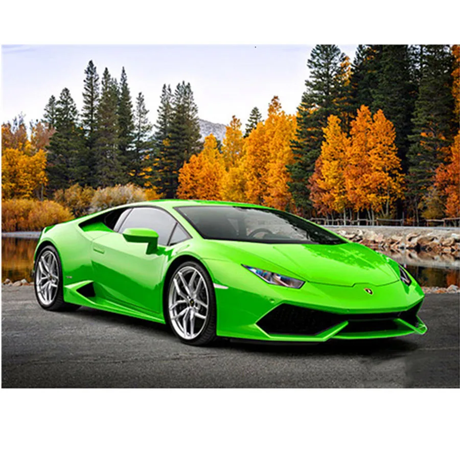5D алмазная живопись зеленый спортивный автомобиль полноразмерная Алмазная