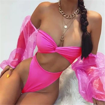 

Women Puff Sleeve Push Up High Waist Bikini Set Padded Swimwear 2020 Summer Bathing Swimsuit Holiday Off Shoulder Biquinis