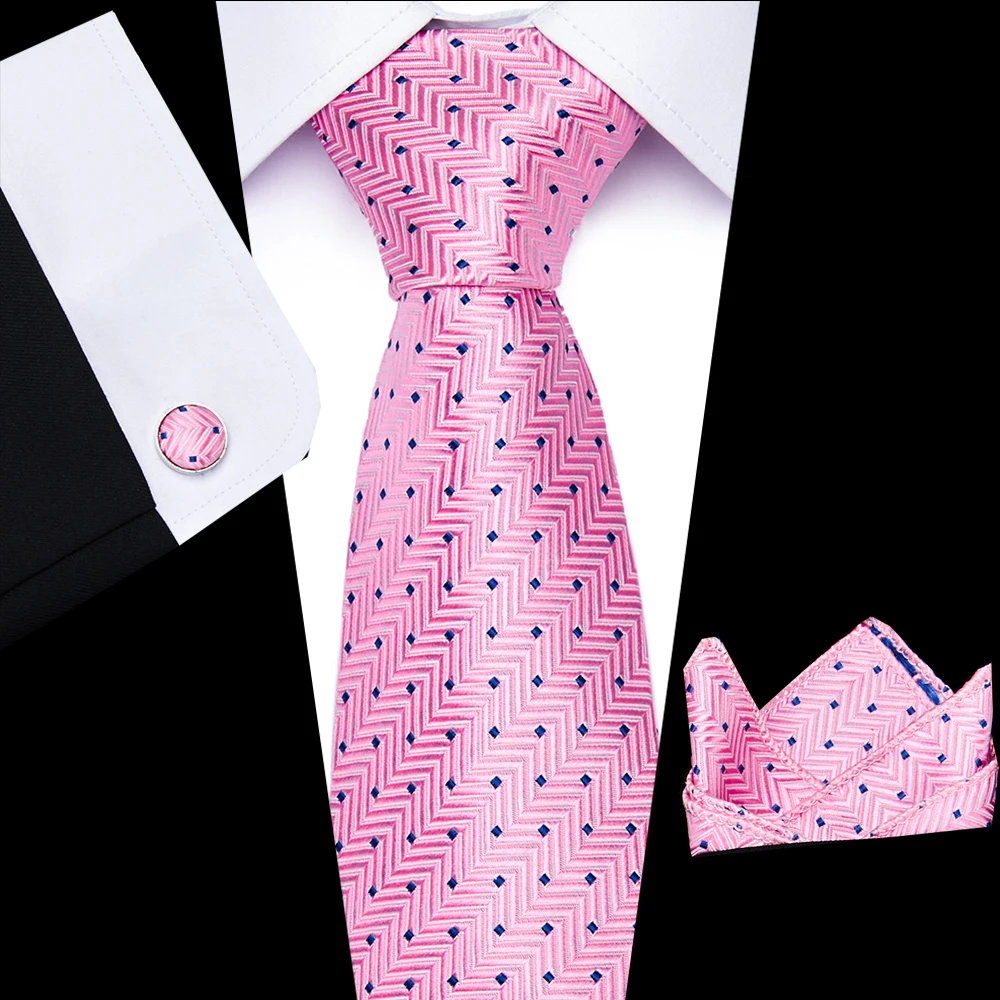 

New Design Tie Set With Gift Box Jacquard Woven gravata Silk Tie Hanky Cufflinks Necktie Sets For Wedding Party Men