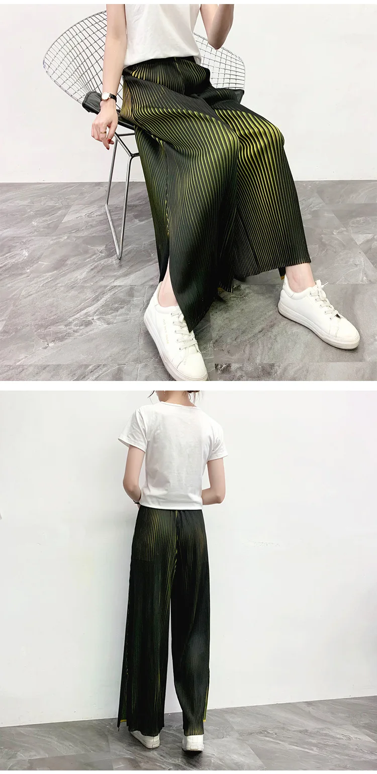 Miyake, плиссированные штаны с большим давлением, цветные штаны,, весенние новые штаны с разрезом, повседневные штаны, большие размеры, широкие штаны, женская одежда