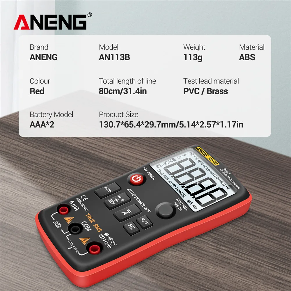 ANENG AN113B 6000 отсчетов Цифровой мультиметр True RMS с тестером температуры авто