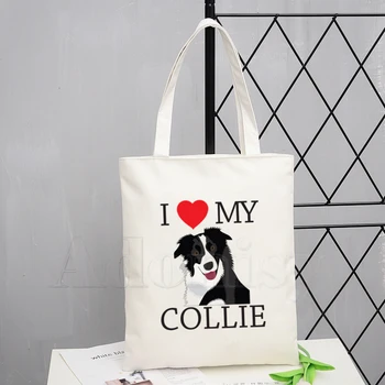 

Border Collie Dog Design Shoulder Canvas Bags Large Capacity College Harajuku Handbag Women Bag Shopping Bag