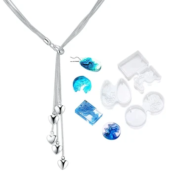 

3 Sets of Island Resin Mold Epoxy Resin Silica Gel Mold with Silver Color Heart Pendant Long Necklace Elegant Jewelry