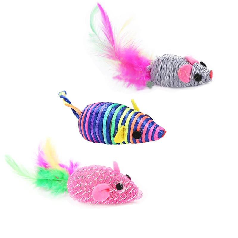 3PCS/Lot Cat Interactive Colored Feather Tail Little Mouse Cat Toy Set Pet Interactive Training Supplies Cat Funny Toys 