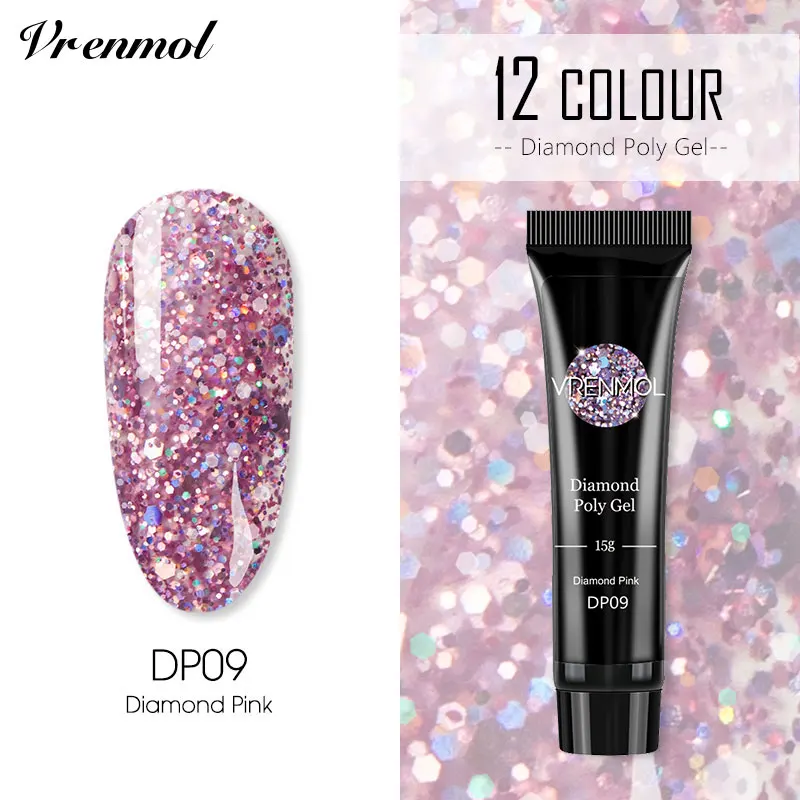 Vrenmol 15g Acrylic Color Poly Gel Gel Nail Polish Gel Finger Extension Poly Gel Camouflage Soak Off UV Camouflage Nail Art - Color: DP09