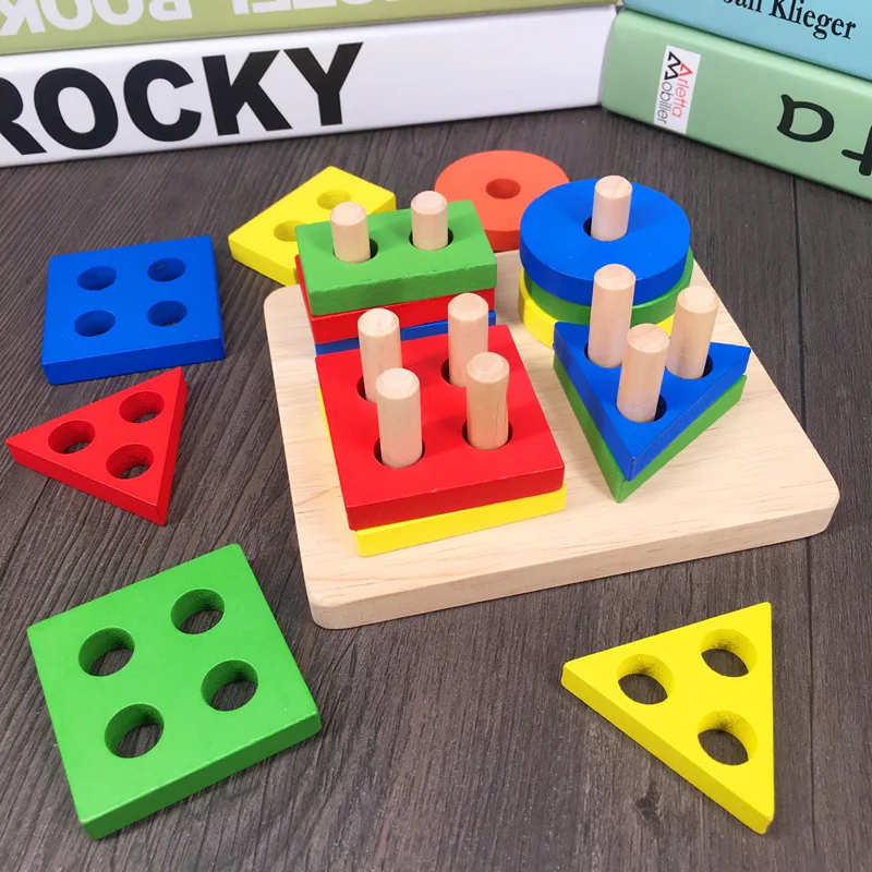 

Wooden Toys Wisdom Four Sets Column Children Educational Force Building Blocks Creative Toy Baby Toy