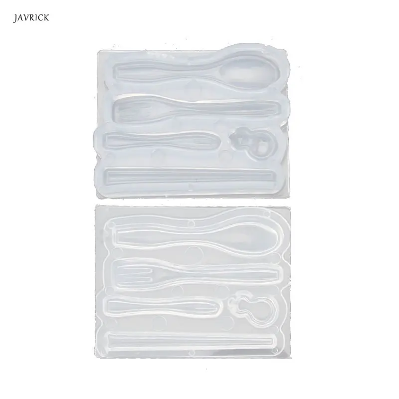 

JAVRICK 1 Set Mini Chopsticks Spoons Forks Resin Silicone Mold Epoxy Resin Jewelry Tools