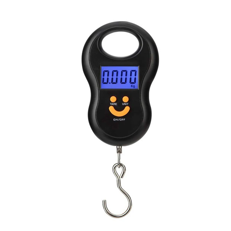 Báscula colgante portátil de 50Kg y 10g, balanza Digital con retroiluminación, pesos de pesca electrónicos, de bolsillo, para equipaje, color negro