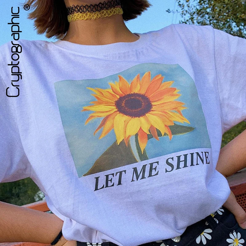 

Cryptographic 2020 Spring White Casual T-Shirt Letter Print Short Sleeve Round Neck Women's Top Tees Shirts Slim Streetwear