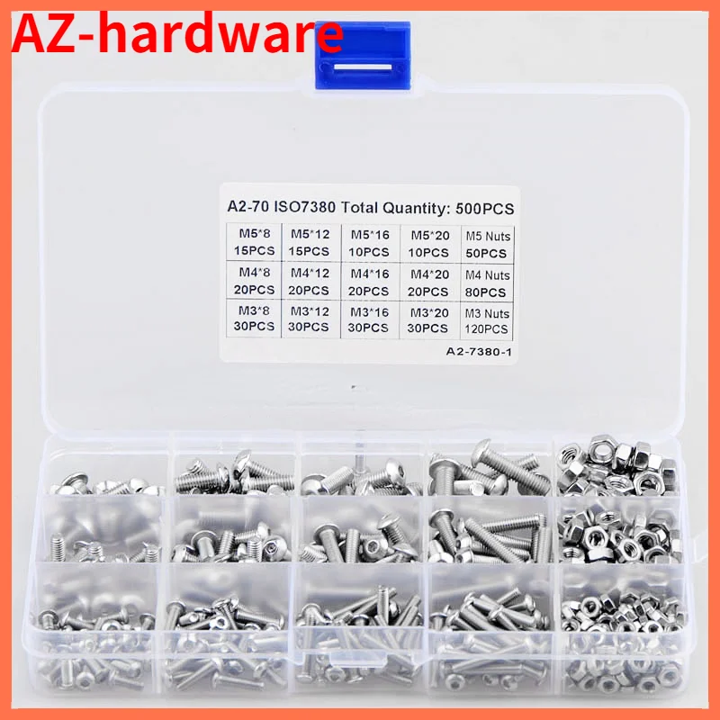 Hexagon Socket Round Head Screws set Stainless Steel Button Screw Mushroom Hex with M3 M4 M5Hex Nut 500 Pcs | Обустройство дома