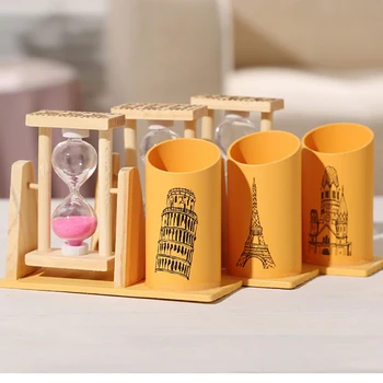 

Hourglass Sand Timer Sand Clock with Pen Holder Makeup Brush Organizer Pencil Holder Stand for Home, Desk, Office Decoration