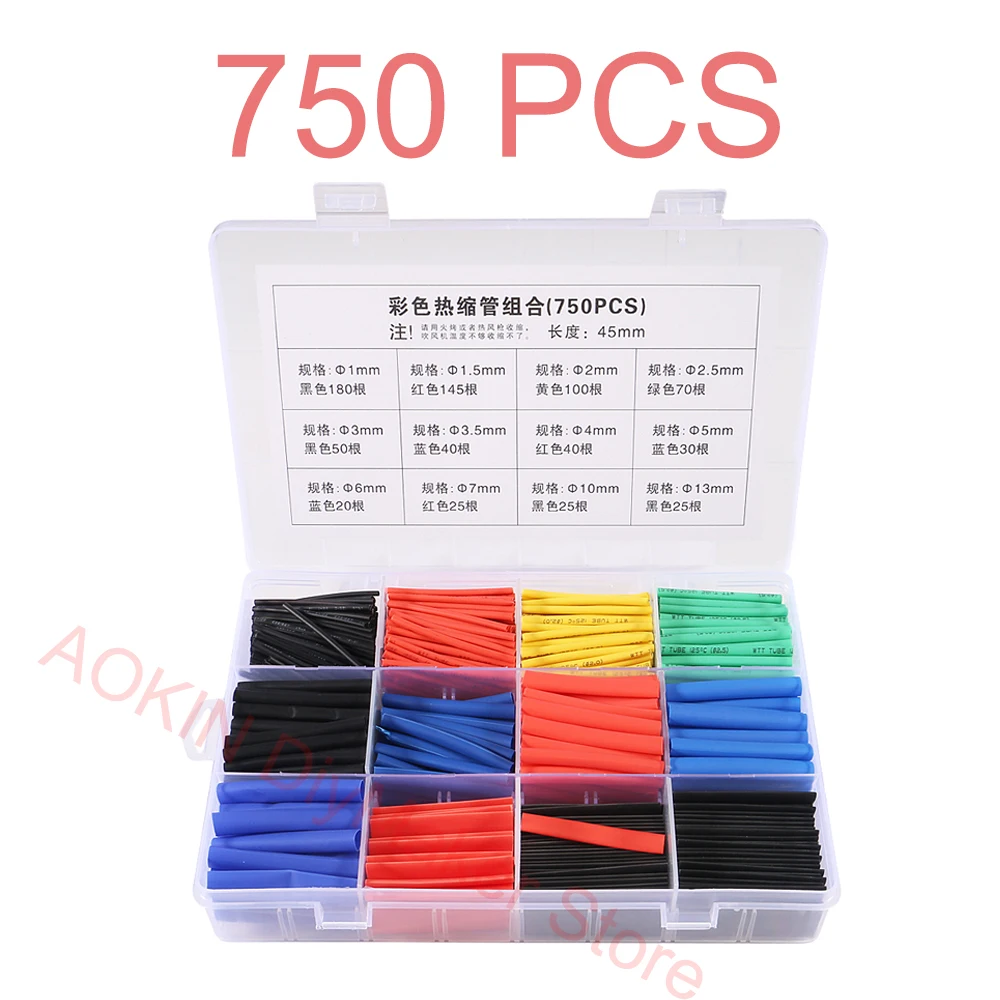 Heat Shrink Insulation Sleeving Thermal Casing Car Electrical Cable Tube 750Pcs