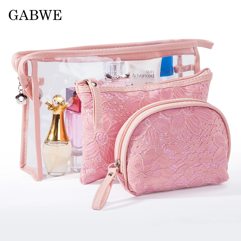 

GABWE Transparent PVC Bags Travel Organizer Clear Makeup Bag Beautician Cosmetic Bag Beauty Case Toiletry Bag Make Up Pouch Set