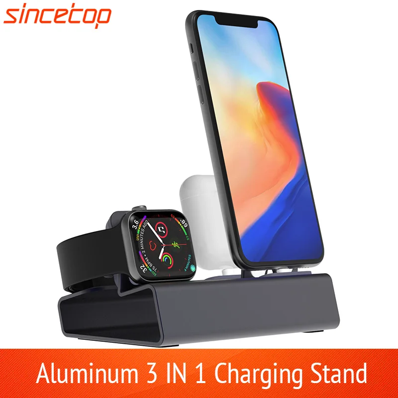 Зарядная док станция 3 в 1 алюминиевая для Iphone X 8 7 6 Apple watch Airpods|Подставки и