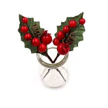 Искусственные сосновые ветки для украшения дома, искусственные цветы, красная жемчужная тычинка, ягоды, домашние вечерние, свадебные украшения, Цветочная композиция