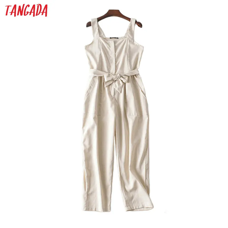 Tangada Women summer solid cotton linen long jumpsuit strap sleeveless female casual Jumpsuit JA127 Tangada Women summer solid cotton linen long jumpsuit strap sleeveless female casual Jumpsuit JA127