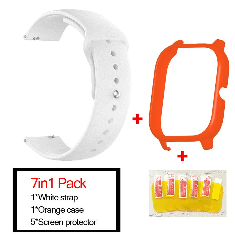 white-orange 7в1 умные часы аксессуары для Huami Amazfit GTS ремешок силиконовый Смарт Браслет полосы для Amazfit gts чехлы Защита экрана - Цвет: white-orange